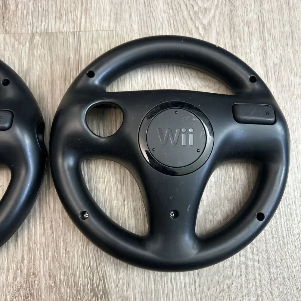 Nintendo Wii Steering Wheel x2 Mario Kart Racing OEM Official Black RVL-024